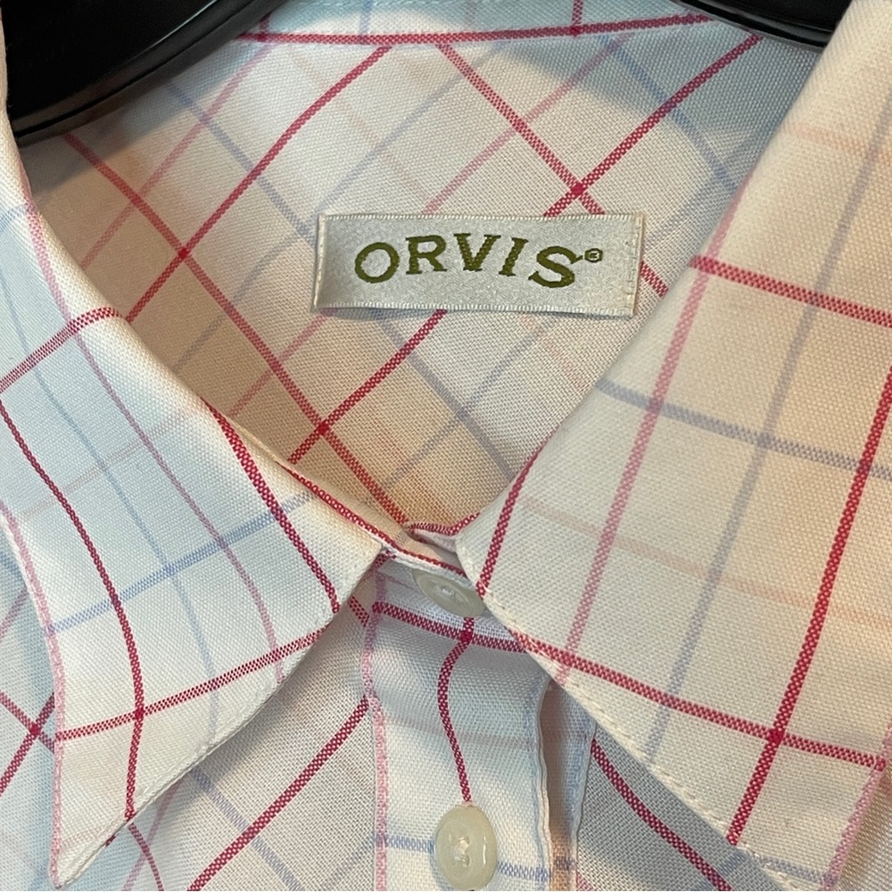 Womens Orvis Large White Pink Checked Blouse Shirt Long Sleeve Vintage - Picture 4 of 6